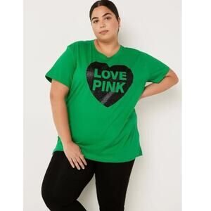 Victoria's Secret PINK Womens Cotton Short Sleeve Campus T-Shirt Green Small NWT